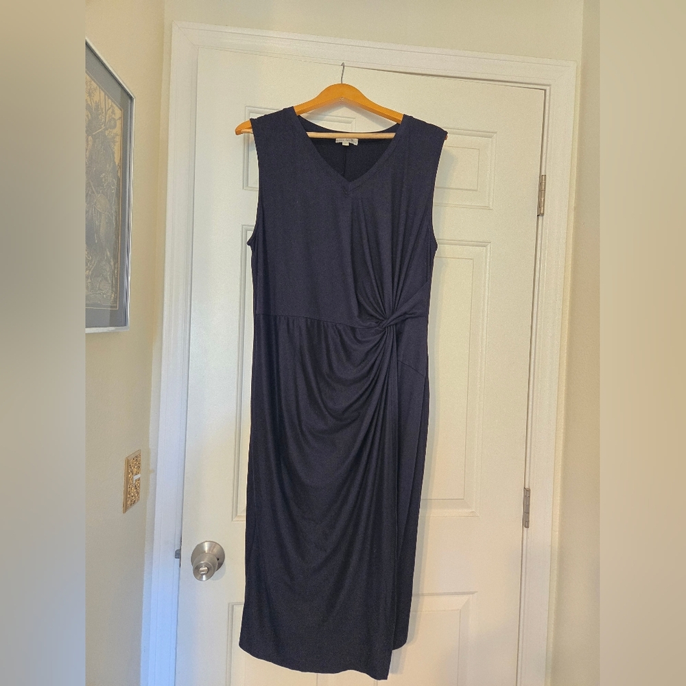 Nine Britton Navy Blue Midi Dress with Knot Detail